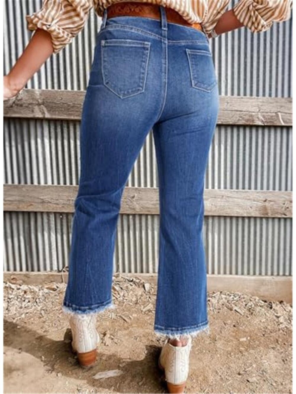 Womens High Waisted Stretchy Flared Jeans Straight Leg - Picture 3 of 5